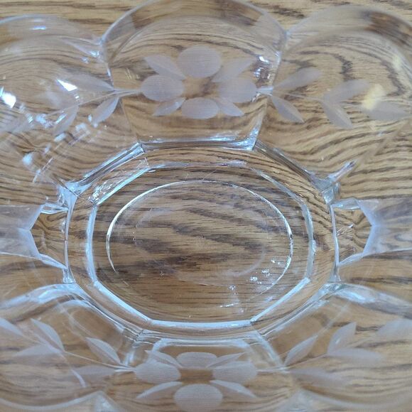 Vintage Art Deco Pressed Glass Sugar Bowl Circa 1920 With Etched Floral Details - Picture 10 of 15